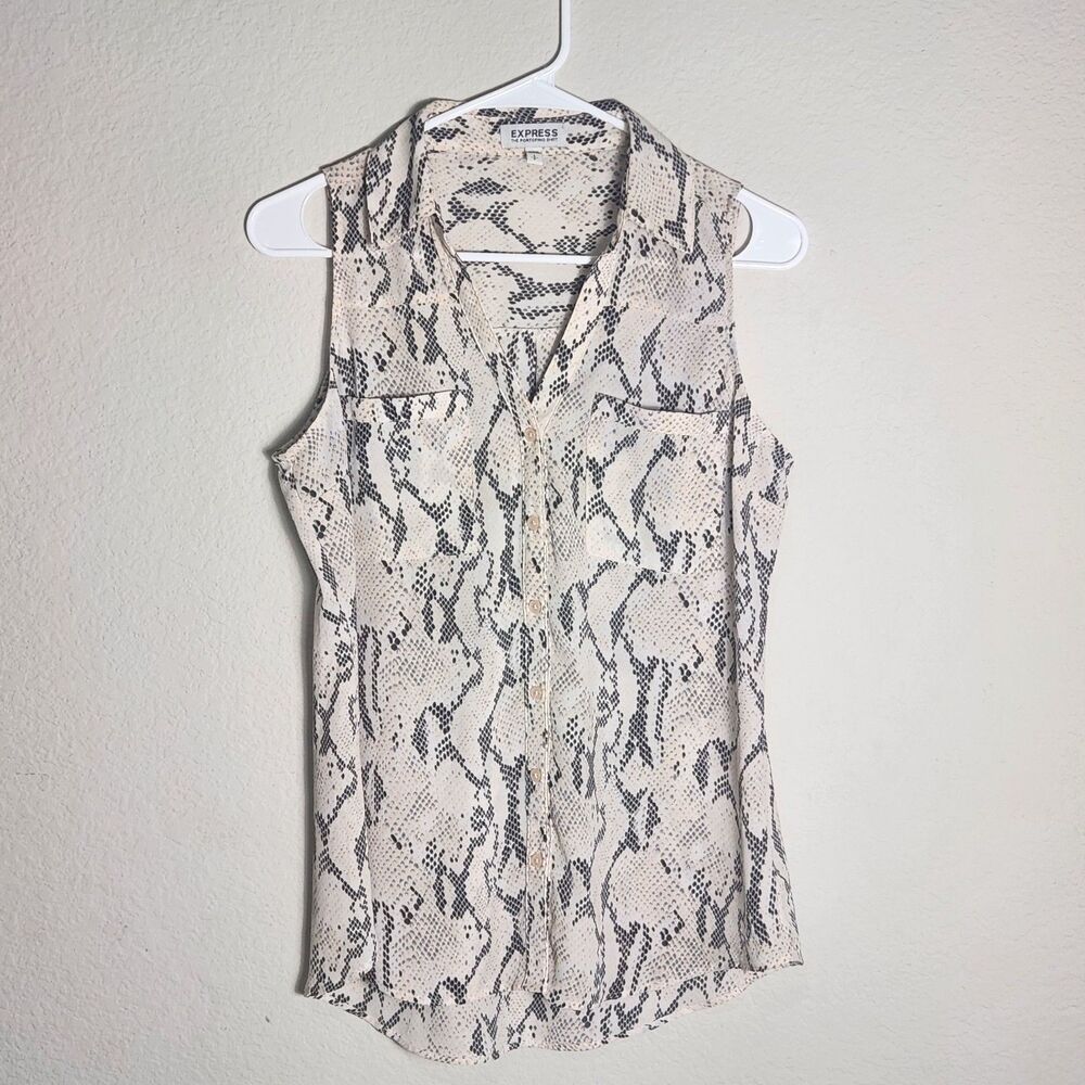 Express Portofino Shirt Womens S Snake Print Sleeveless Button-Up Blouse
